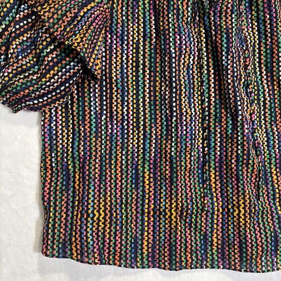 Ramy Brook Eugenia Ruffle Puff Sleeve Top Blouse Large Dot Stripe Split Neck NWT - Picture 4 of 16